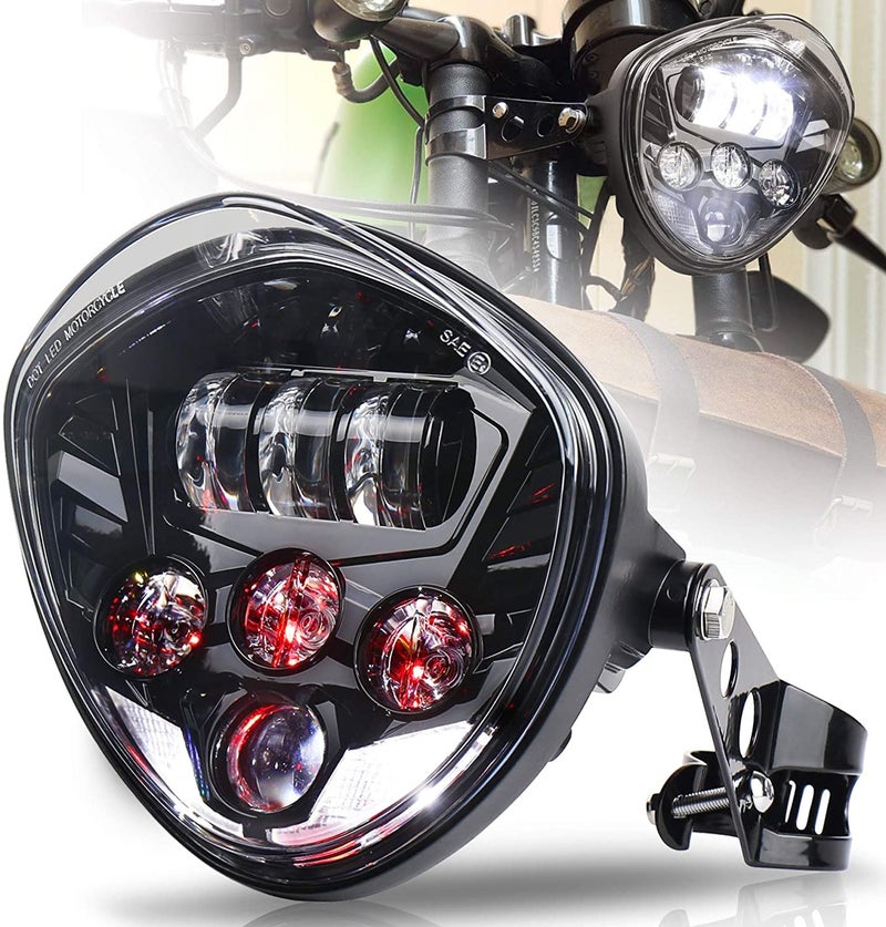 MOVOTOR Motorcycle Headlight 7inch with Bracket Clamp Red Background White DRL Hi/Low Beam for Universal Motorcycle Honda Yamaha Triumph Cafe Racer - Image 1